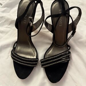 Talbots Black Heels with Rhinestone Straps